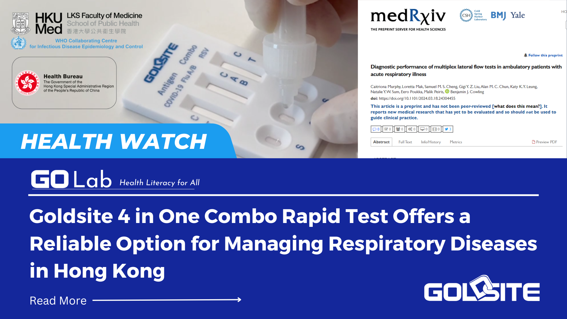 Goldsite O teste rápido combinado 4 em um oferece uma op??o confiável para o tratamento de doen?as respiratórias em Hong Kong